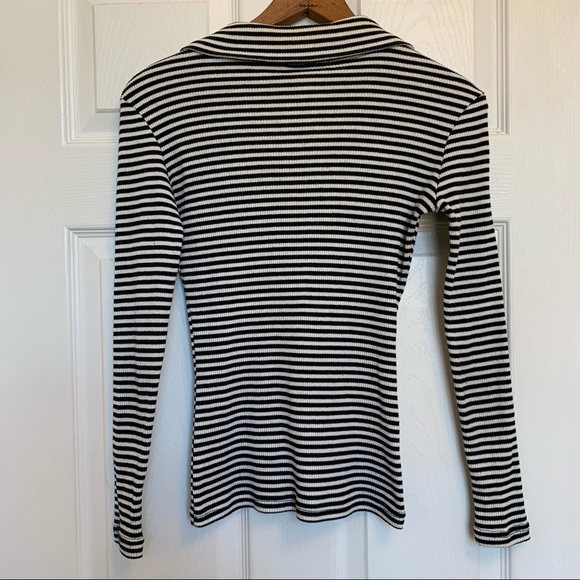 Vintage 90’s Le Chateau Long Sleeve Lace-up Top Black and White Stripe Size XS - Picture 2 of 8